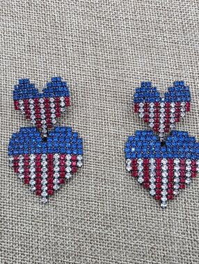 Elizabeth Cole Patriotic Red & Blue Heart Drop Earrings